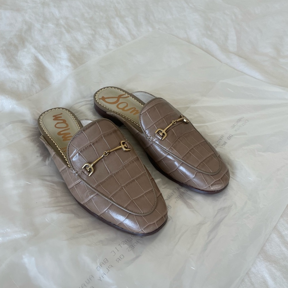 Sam Edelman Linnie Women’s Loafers, Tan Croc Leather, Size 5.5